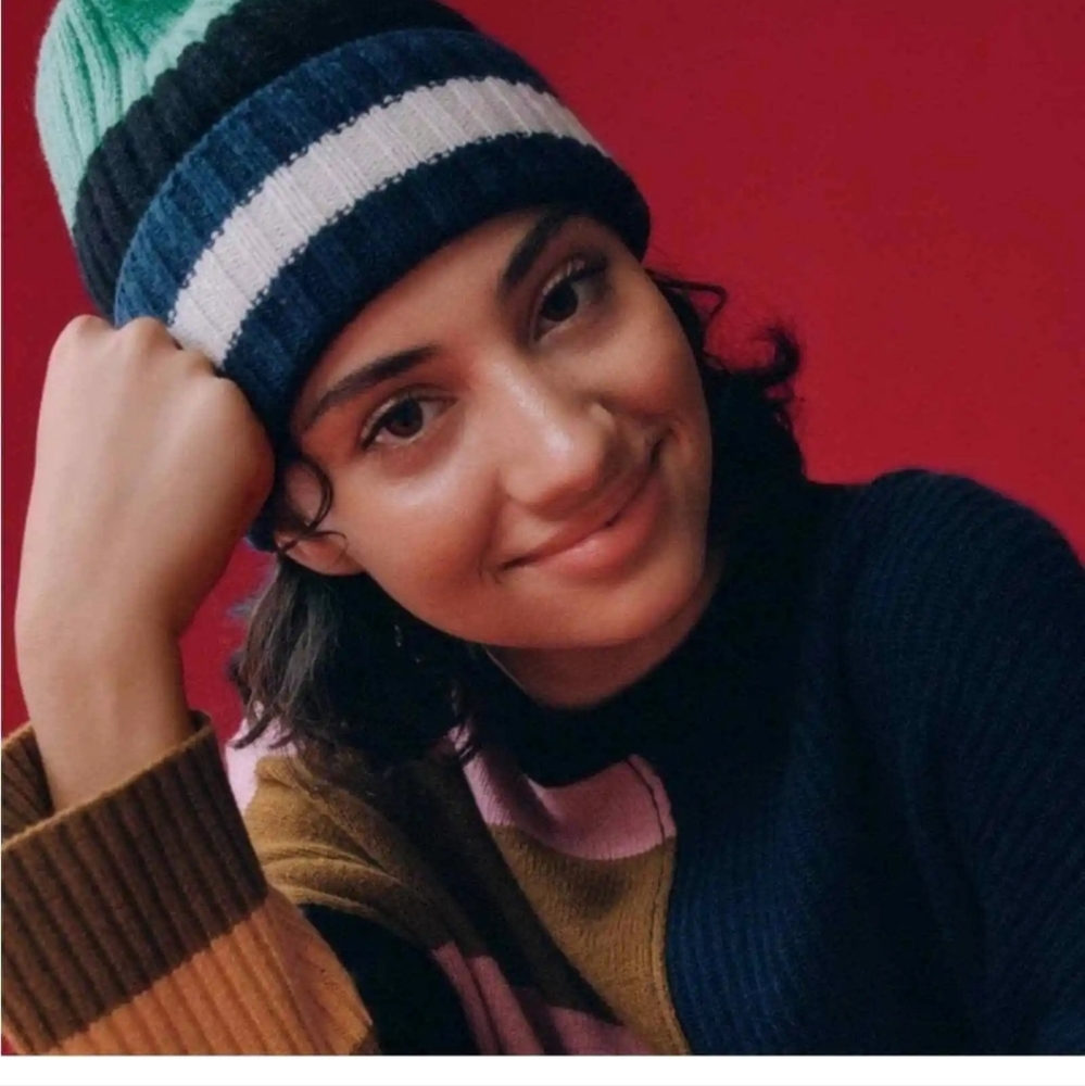 EVERLANE Unisex Striped Recycled Cashmere Ribbed Knit Beanie One Size